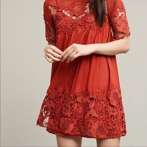 Anthropologie Magnolia Lace Mini Dress burn orange size 12